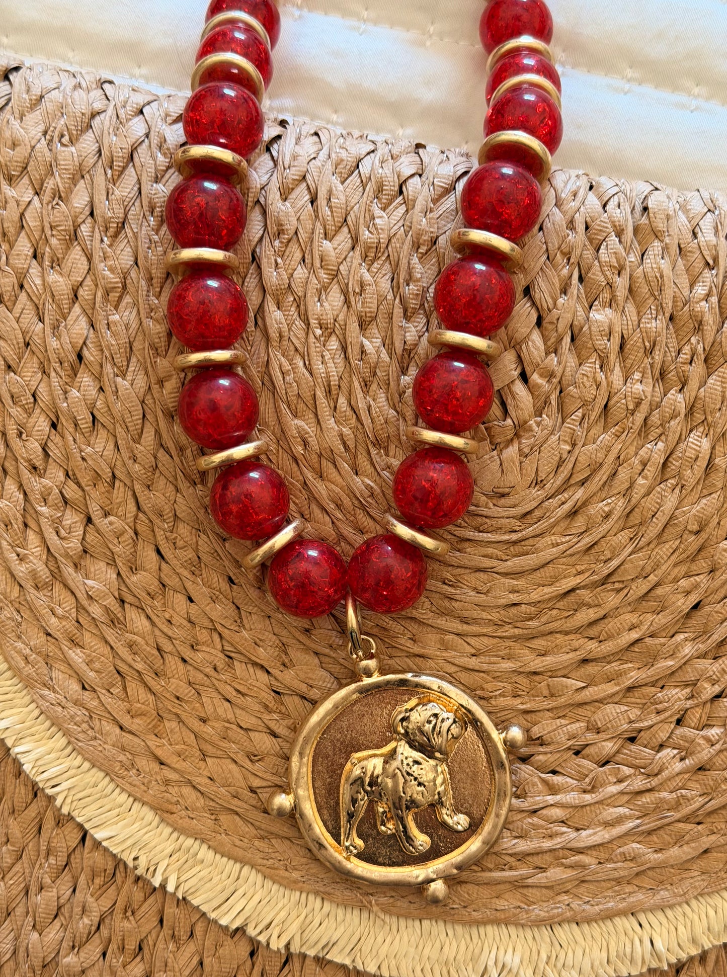 Red beaded GA bulldog necklace