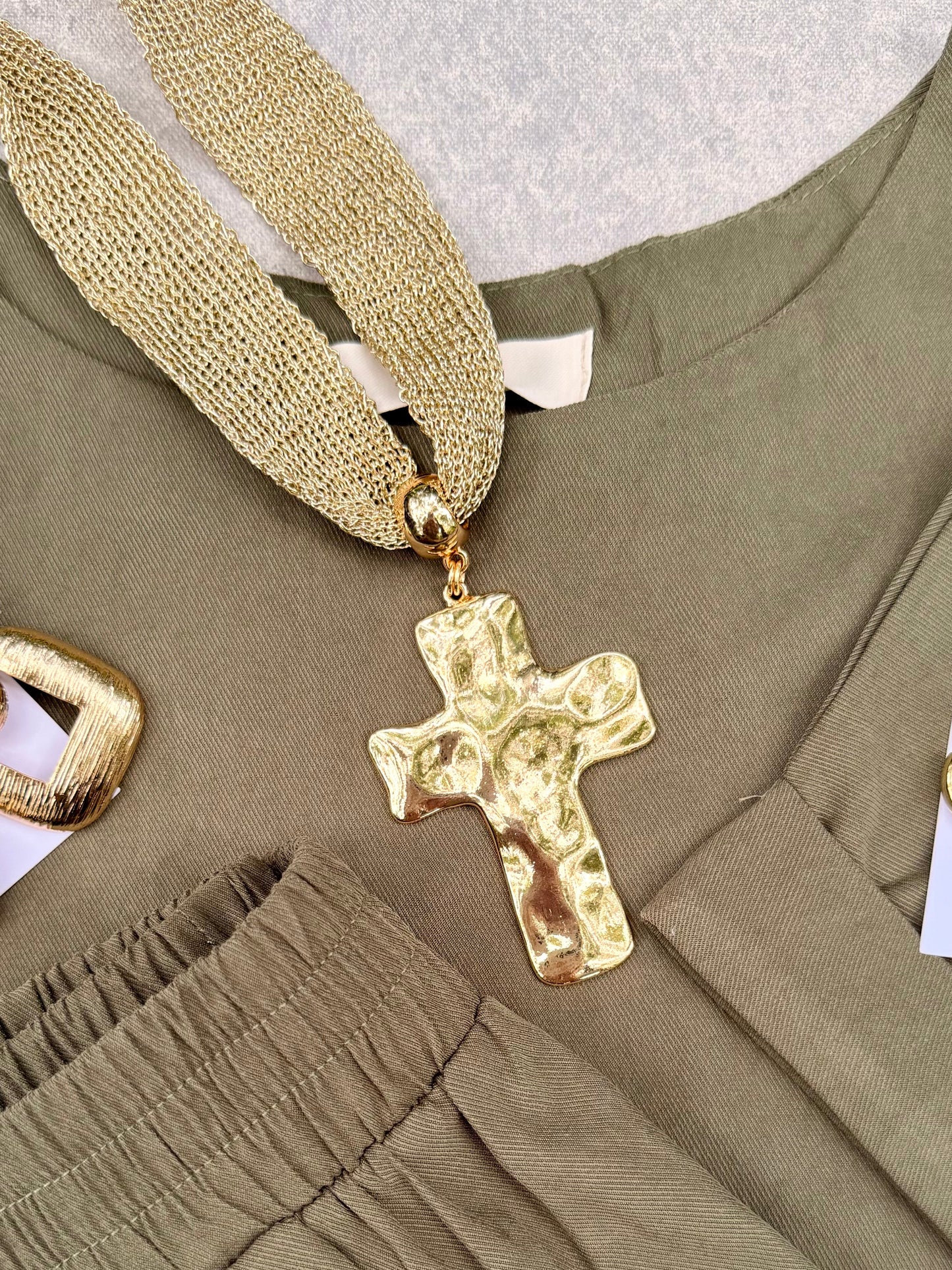 Cross Mesh Gold Necklace