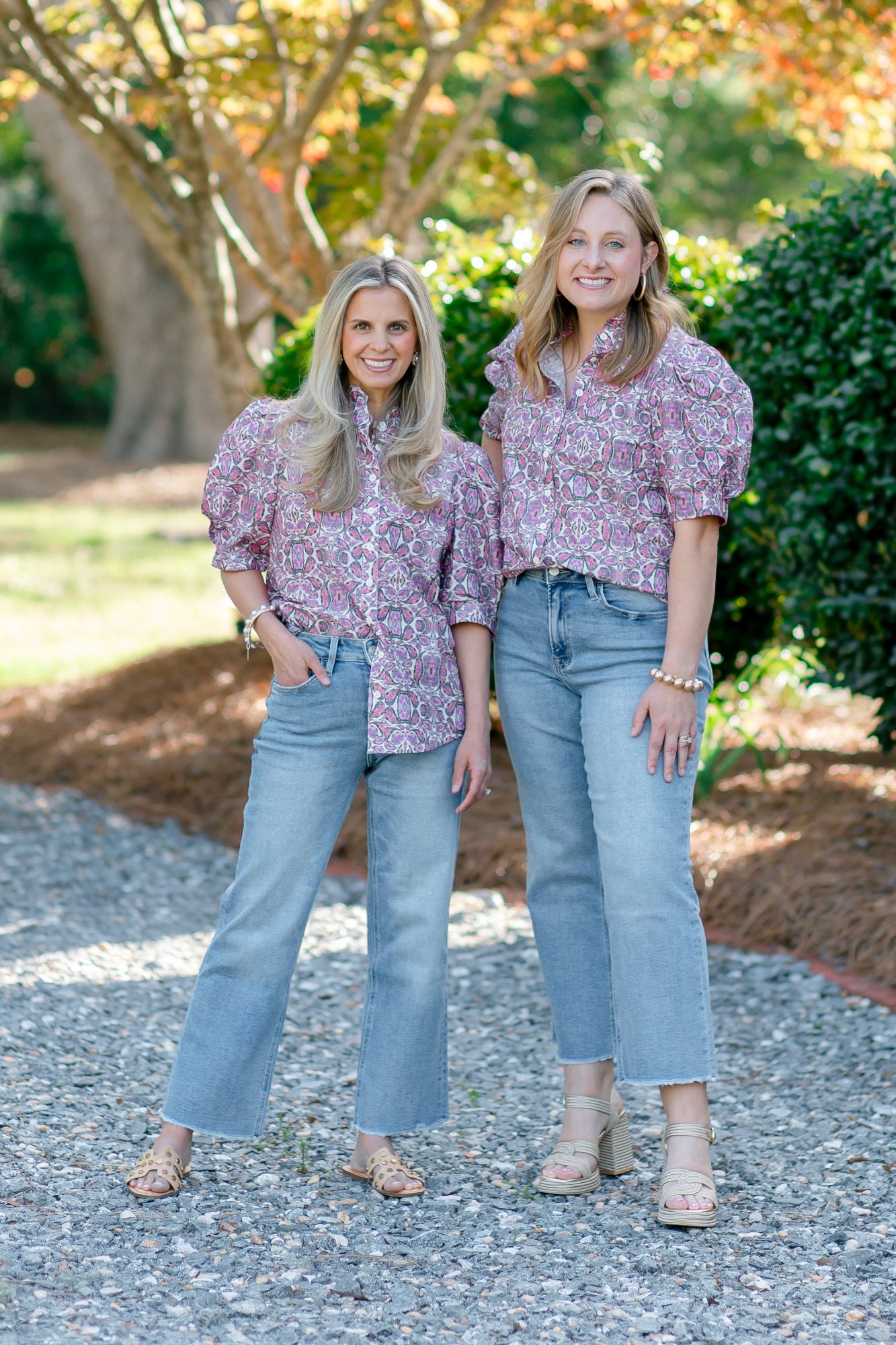 Puff Short Sleeve Ruffle Neck Button Down