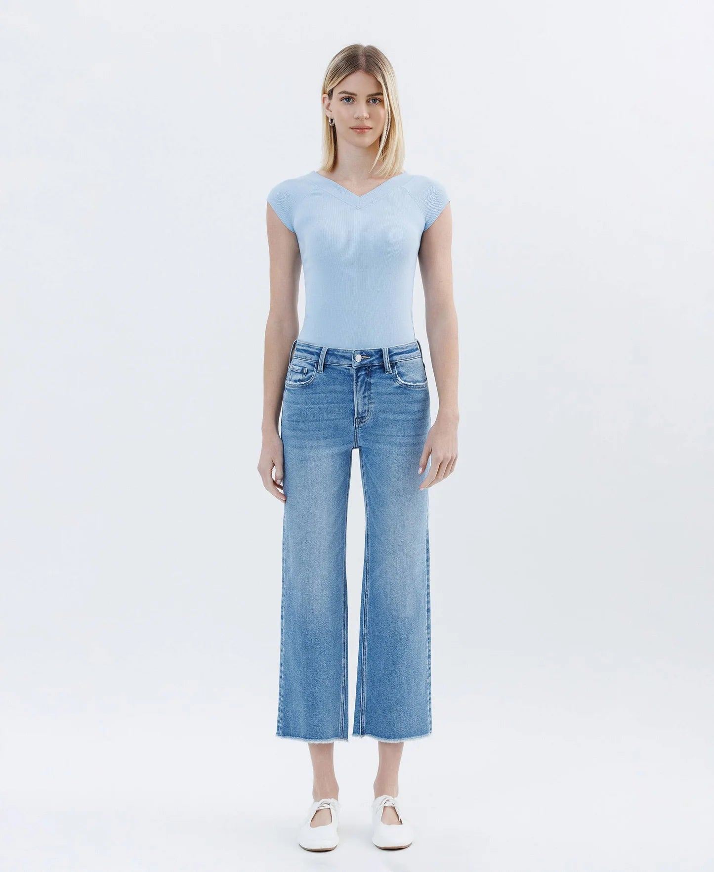 High Rise Raw Hem Cropped Jean
