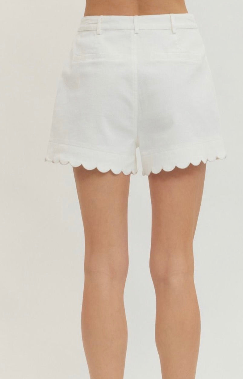 White Scalloped Hem Short