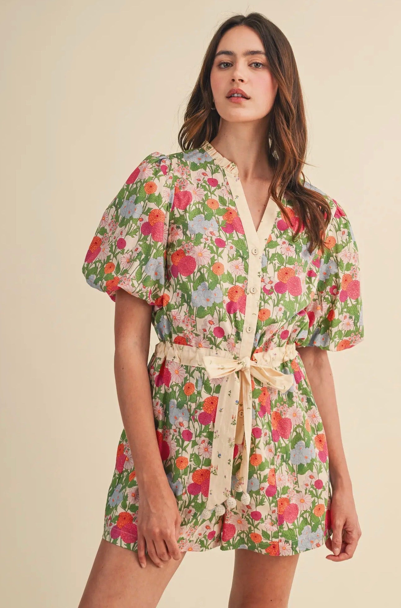 Floral puff sleeve romper