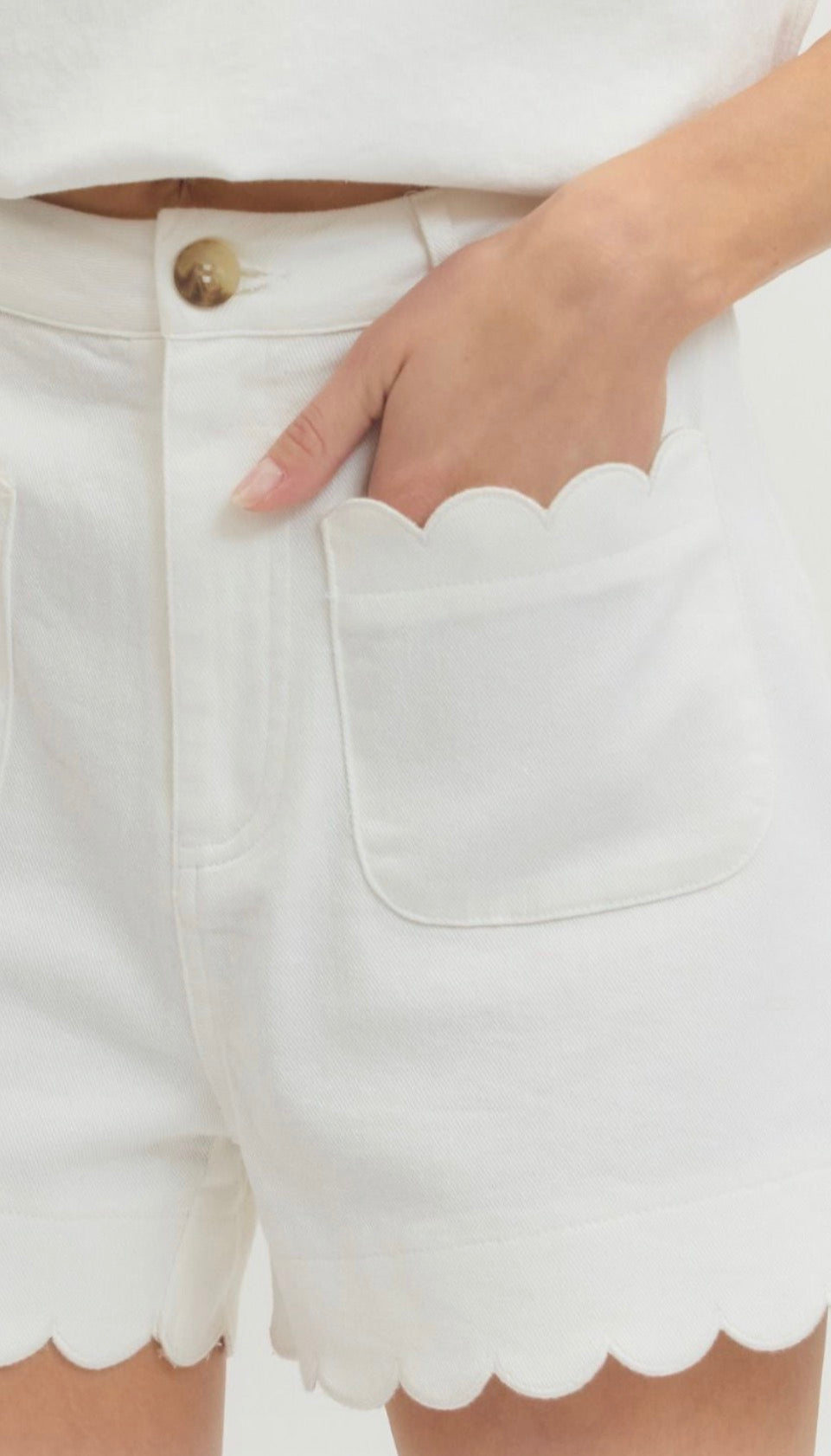 White Scalloped Hem Short