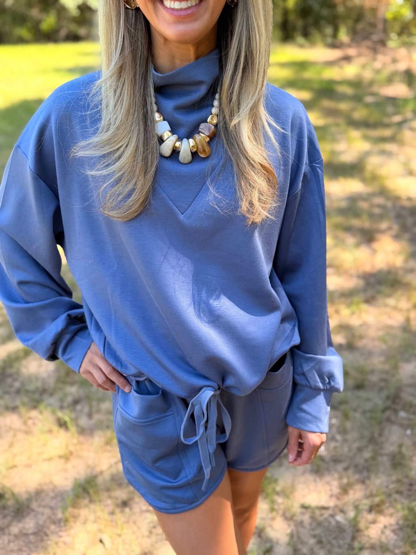 Navy mock neck set