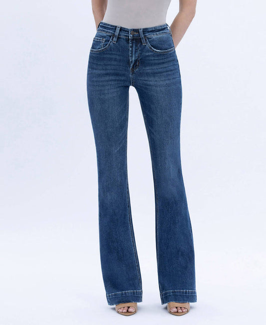 Vervet High Rise Dark Wash Trouser Hem Bootcut Jeans