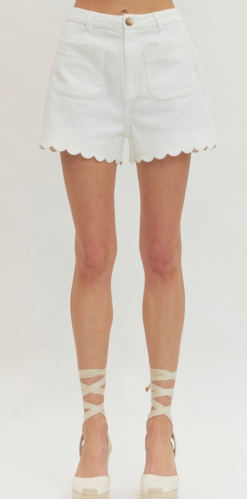 White Scalloped Hem Short