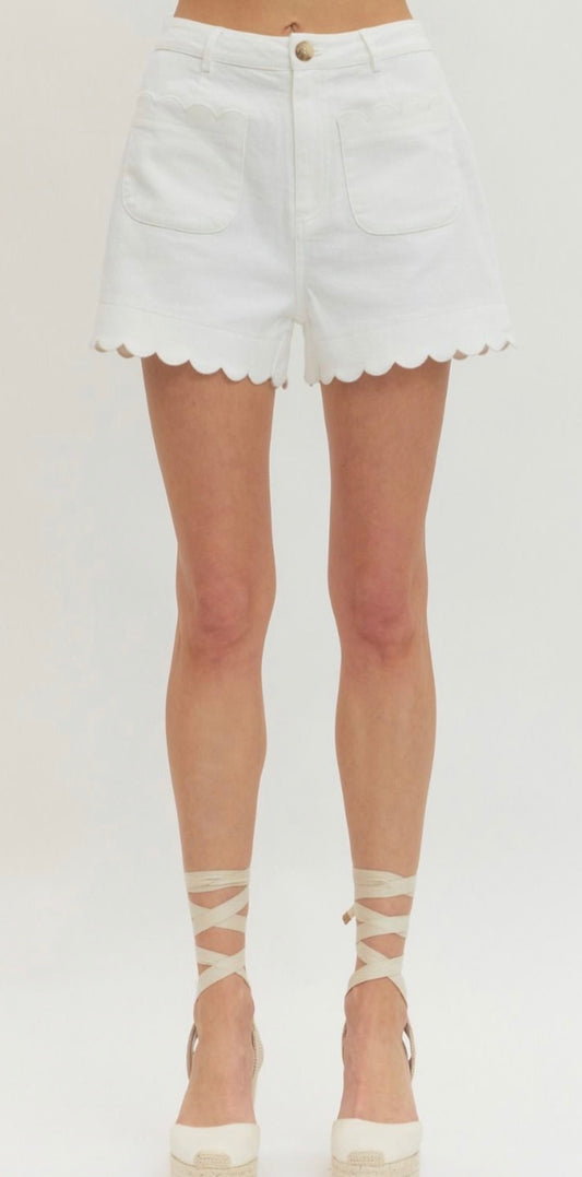 White Scalloped Hem Short