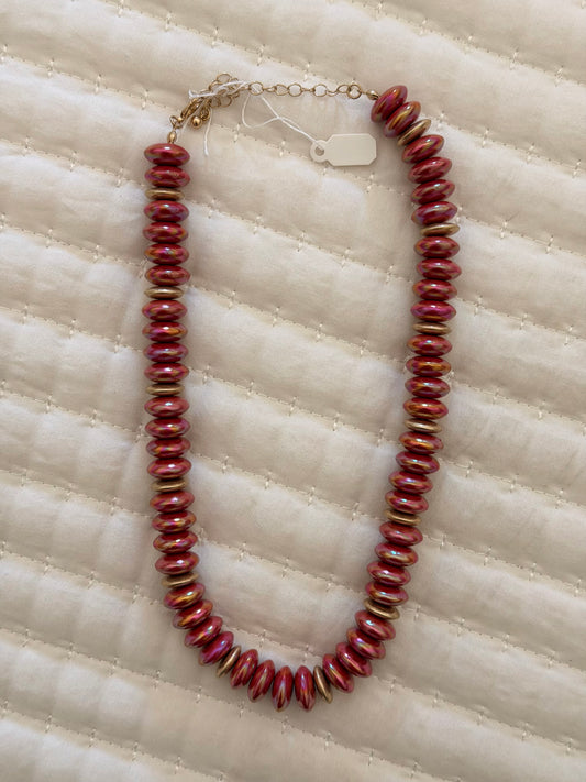 Metallic red and gold necklace