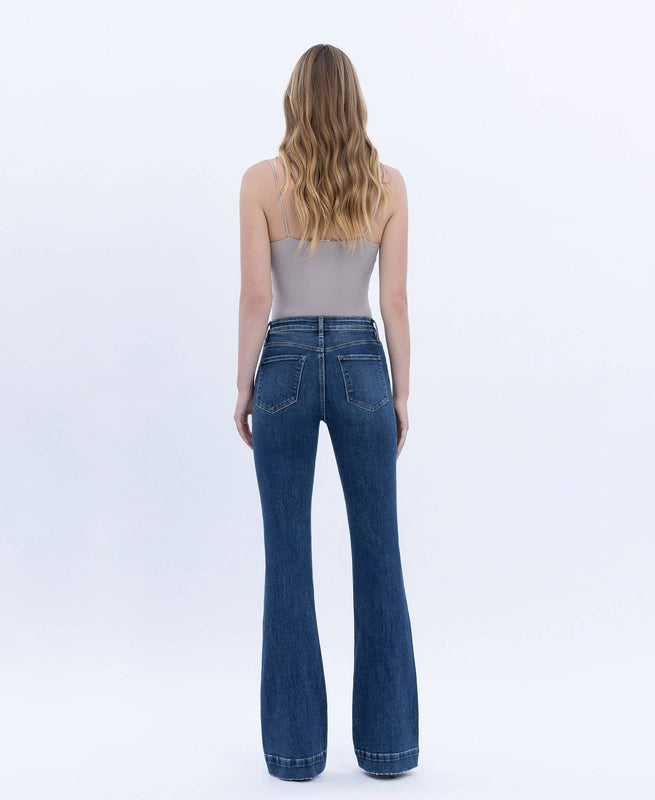 Vervet High Rise Dark Wash Trouser Hem Bootcut Jeans
