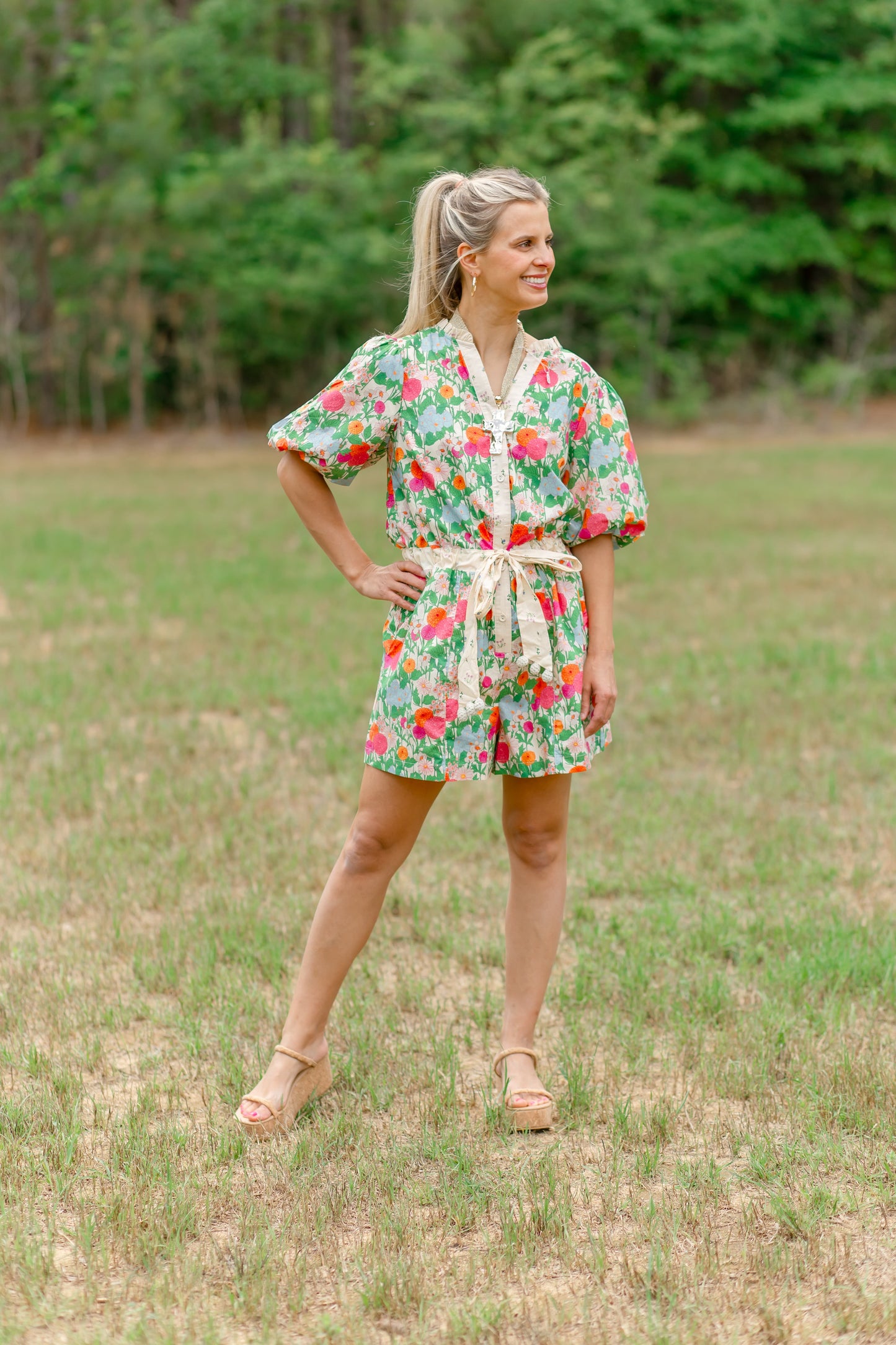 Floral puff sleeve romper