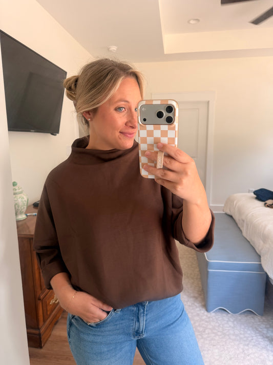 Brown boat neck 3/4 sleeve
