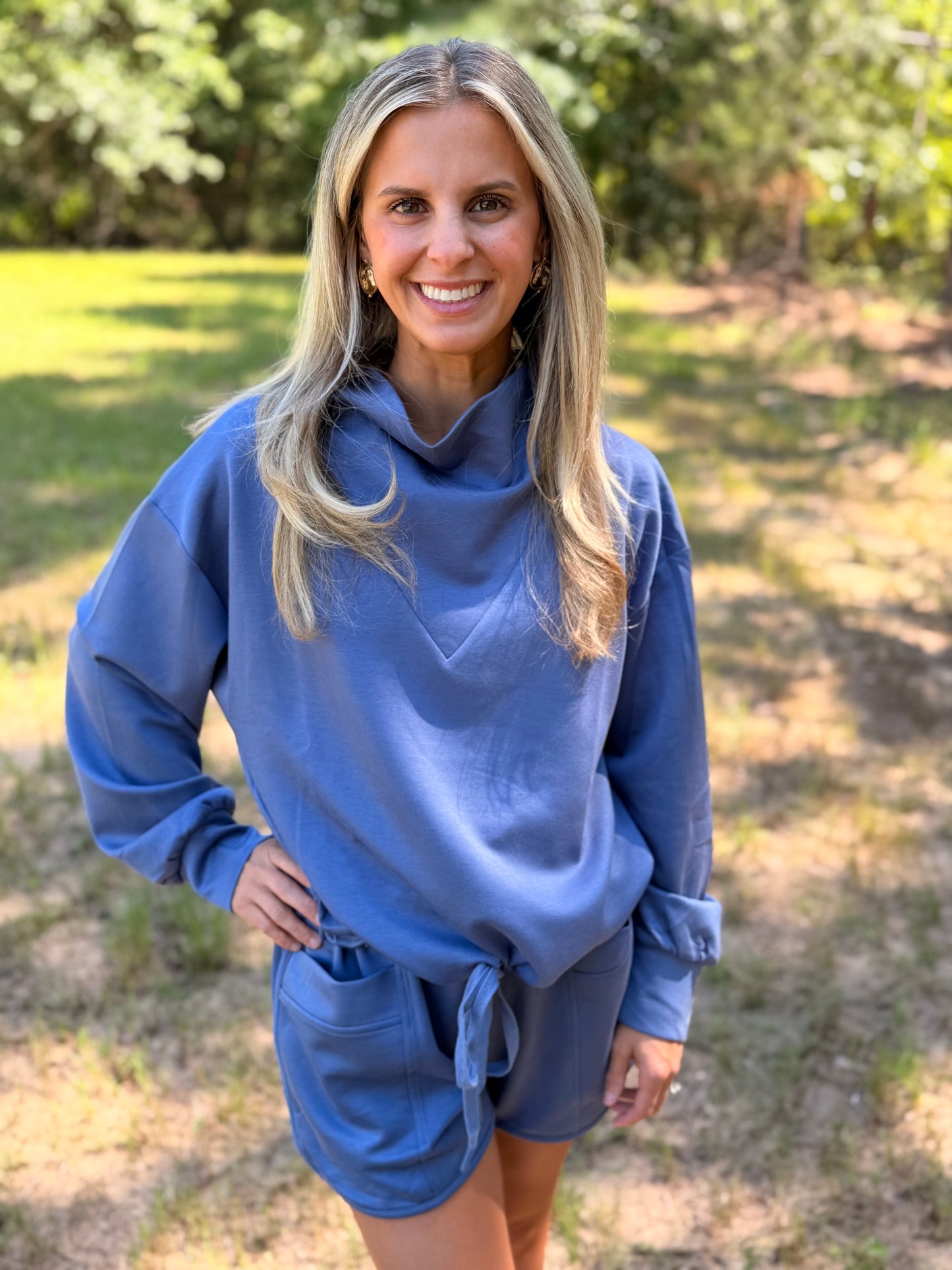Navy mock neck set