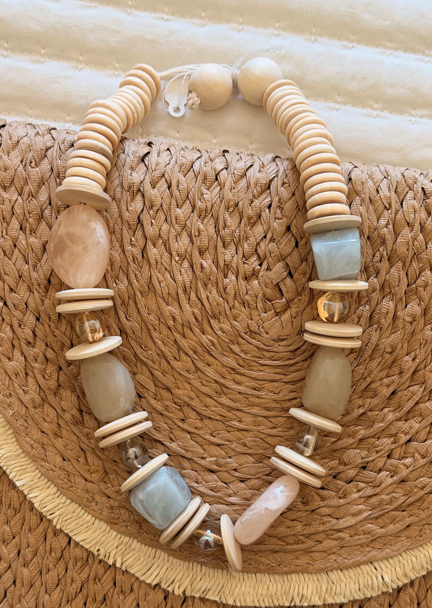 Wood neutral beaded necklace