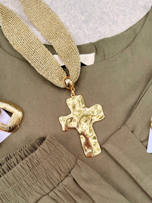 Cross Mesh Gold Necklace
