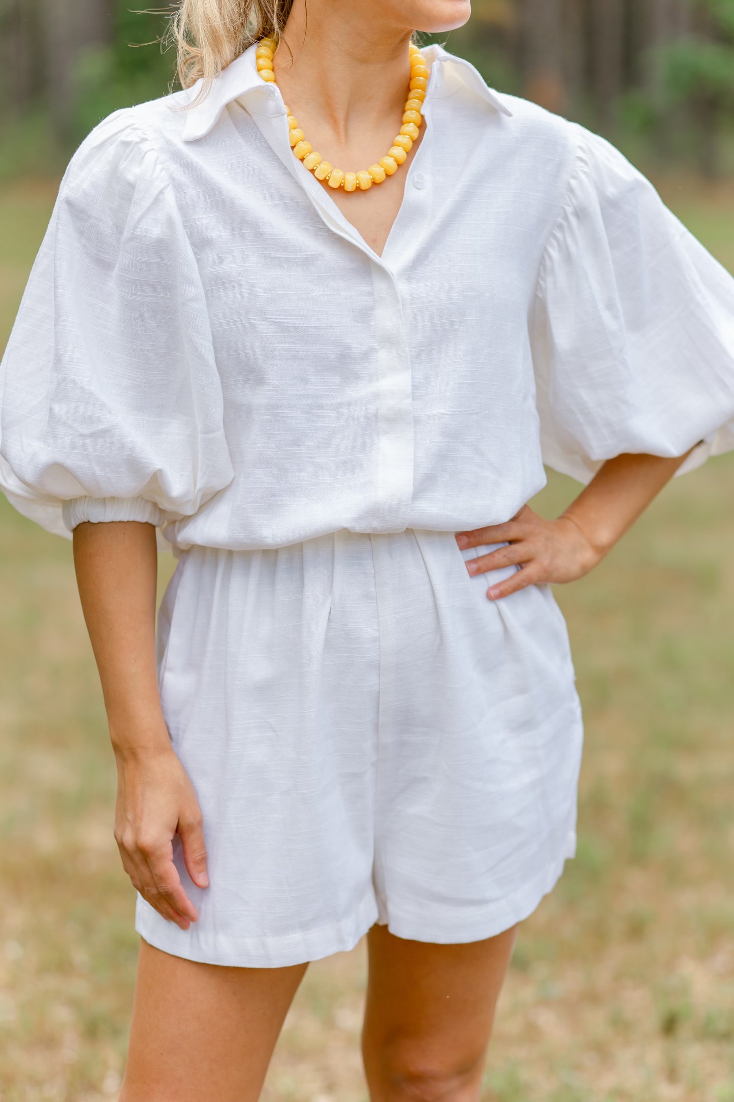 Linen Puff Sleeve Romper
