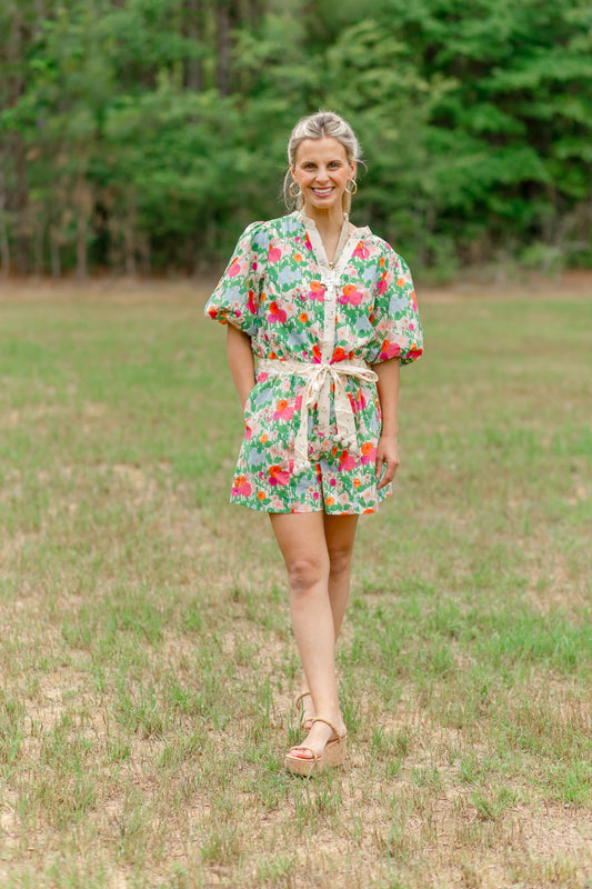 Floral puff sleeve romper
