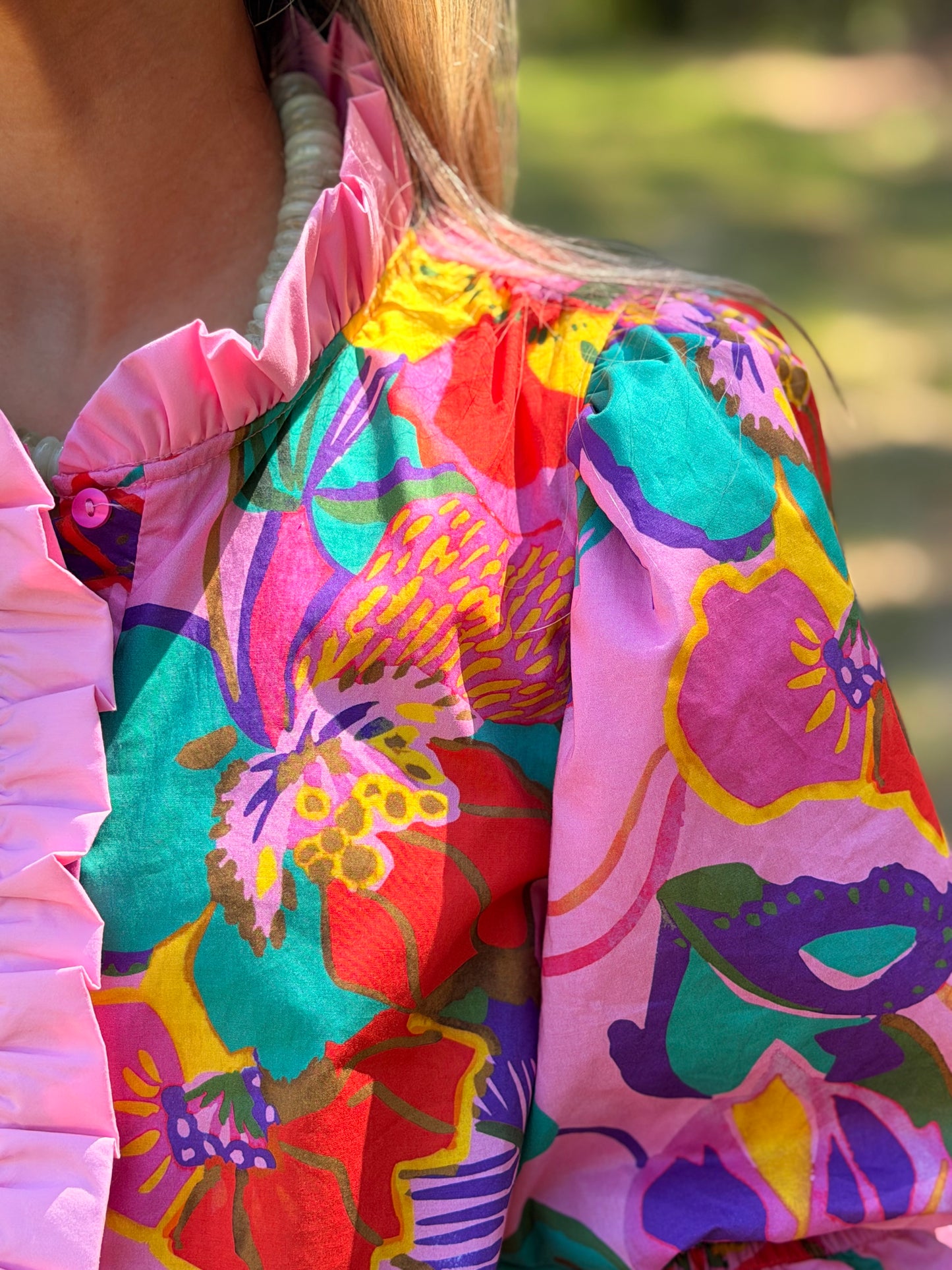Colorful Pink Ruffle Top