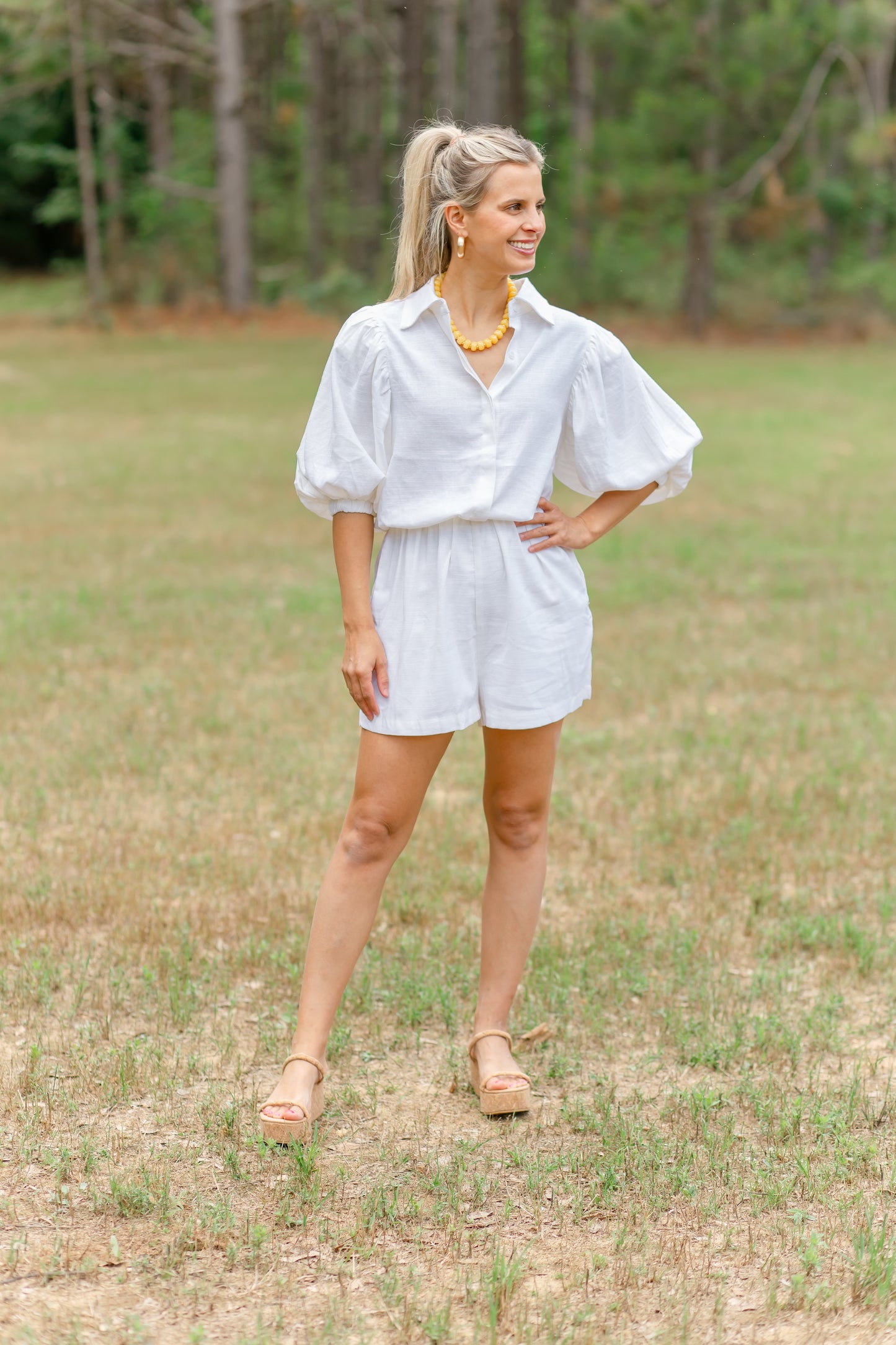 Linen Puff Sleeve Romper
