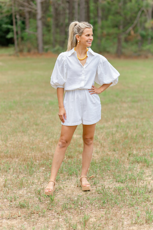Linen Puff Sleeve Romper