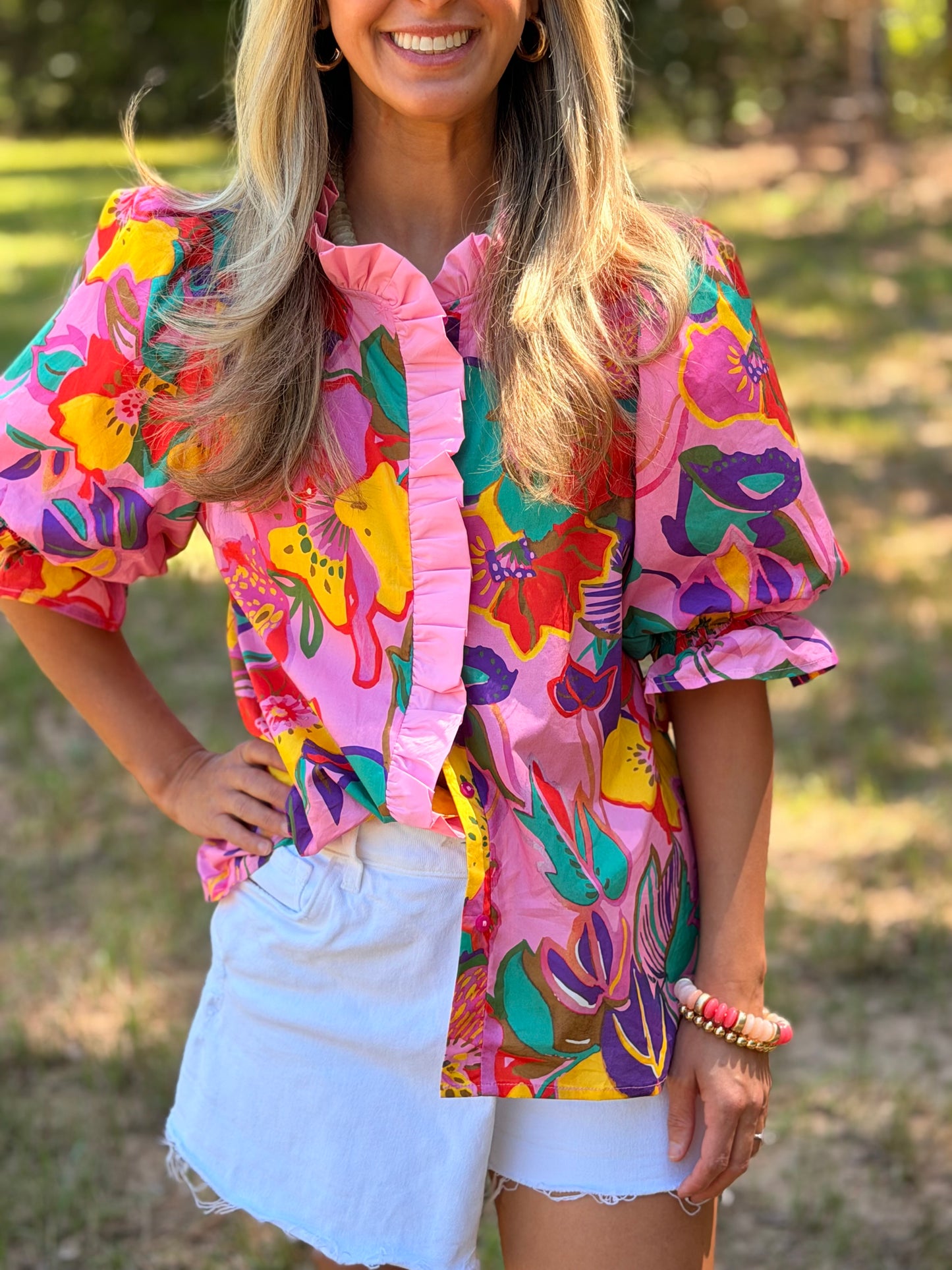 Colorful Pink Ruffle Top