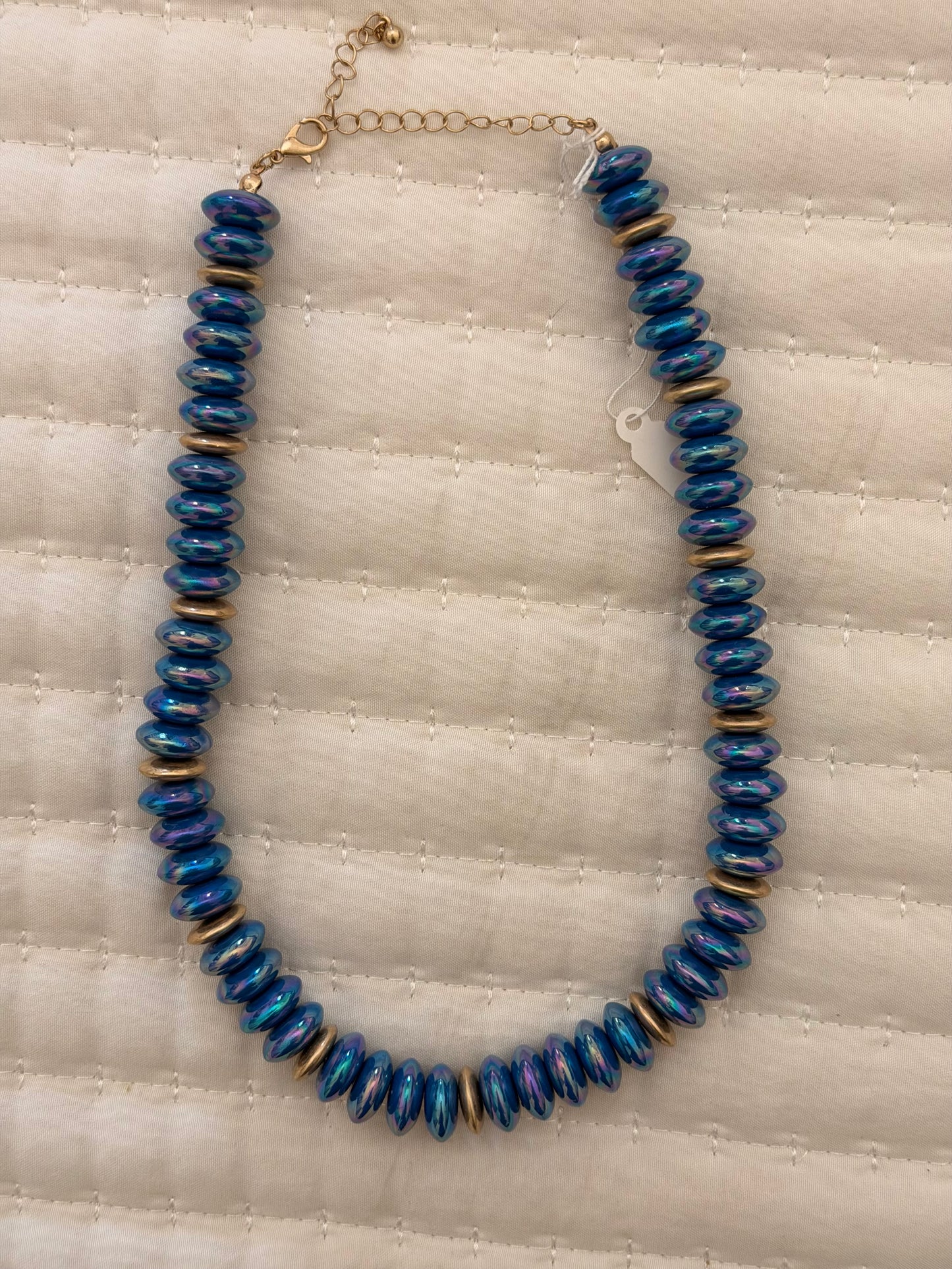 Metallic blue and gold necklace