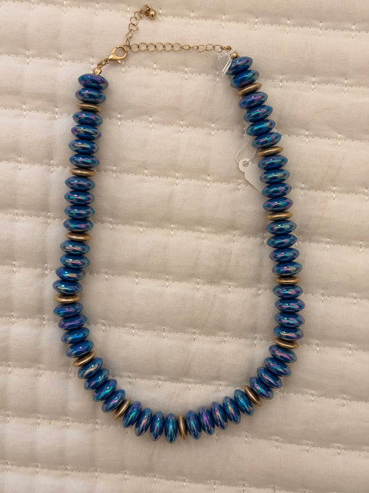 Metallic blue and gold necklace