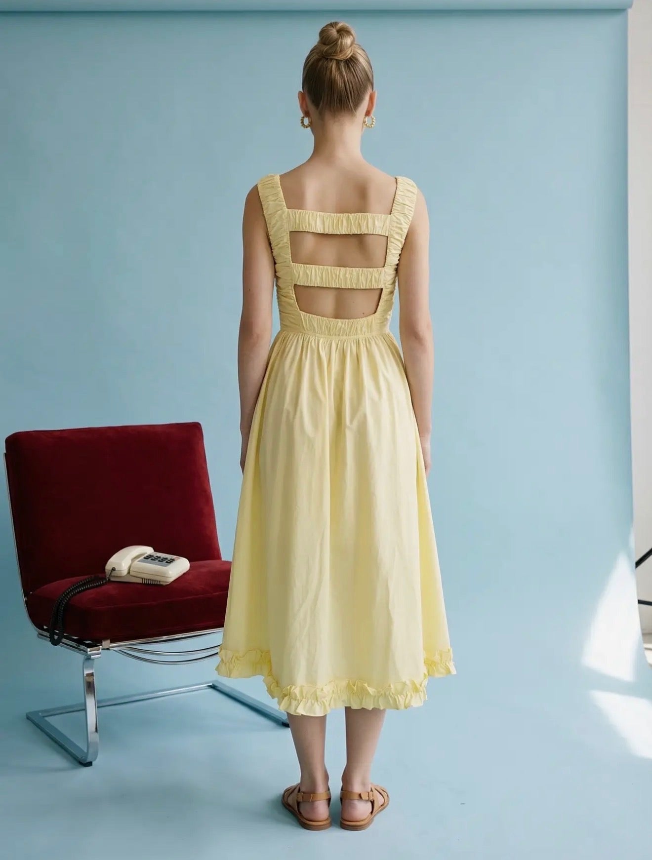 Smocked Ruffle- Hem Midi Dress