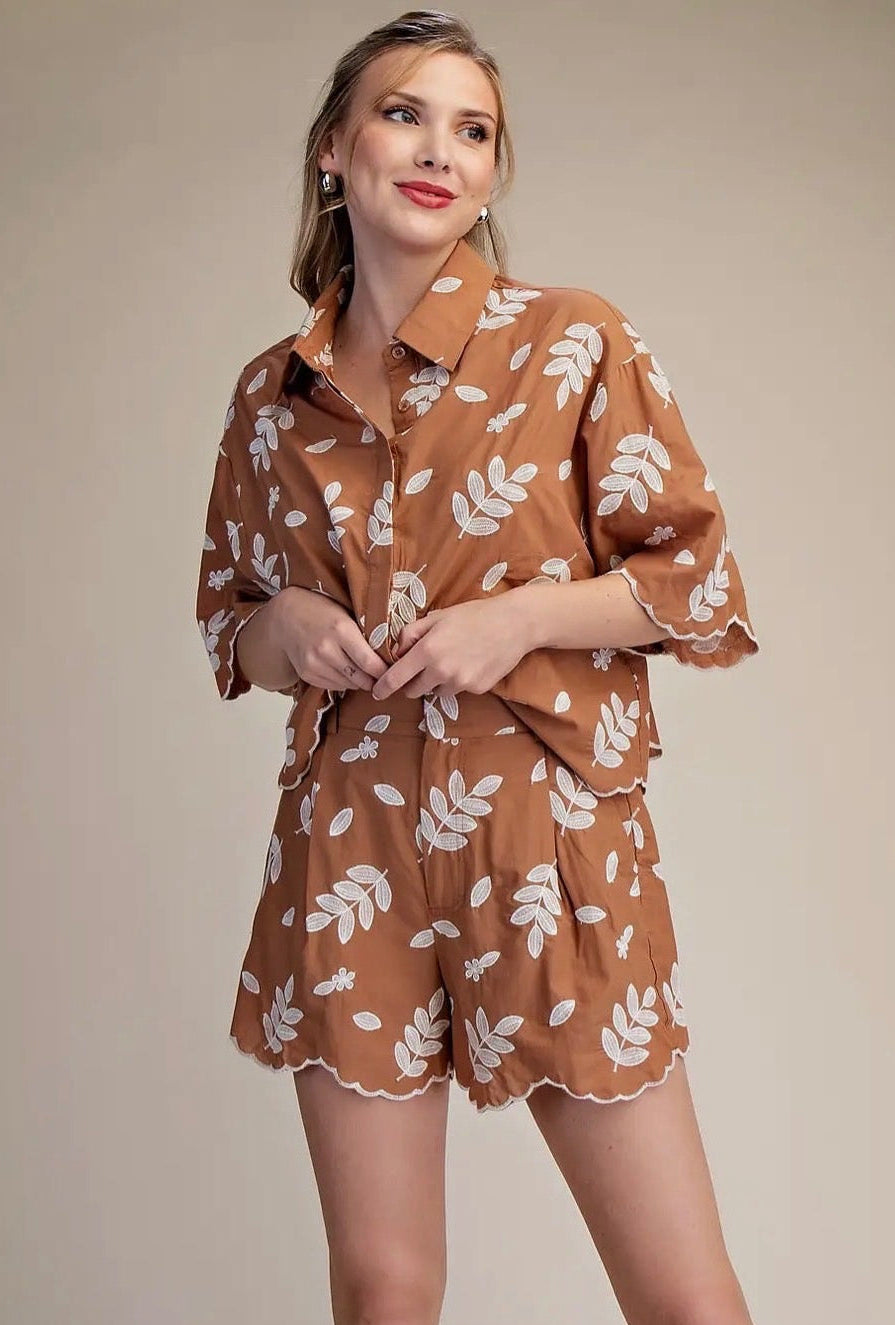 Brown Embroidered Set