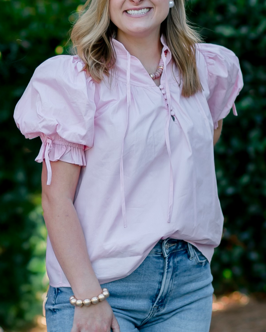 Puff Sleeve Tie Neck