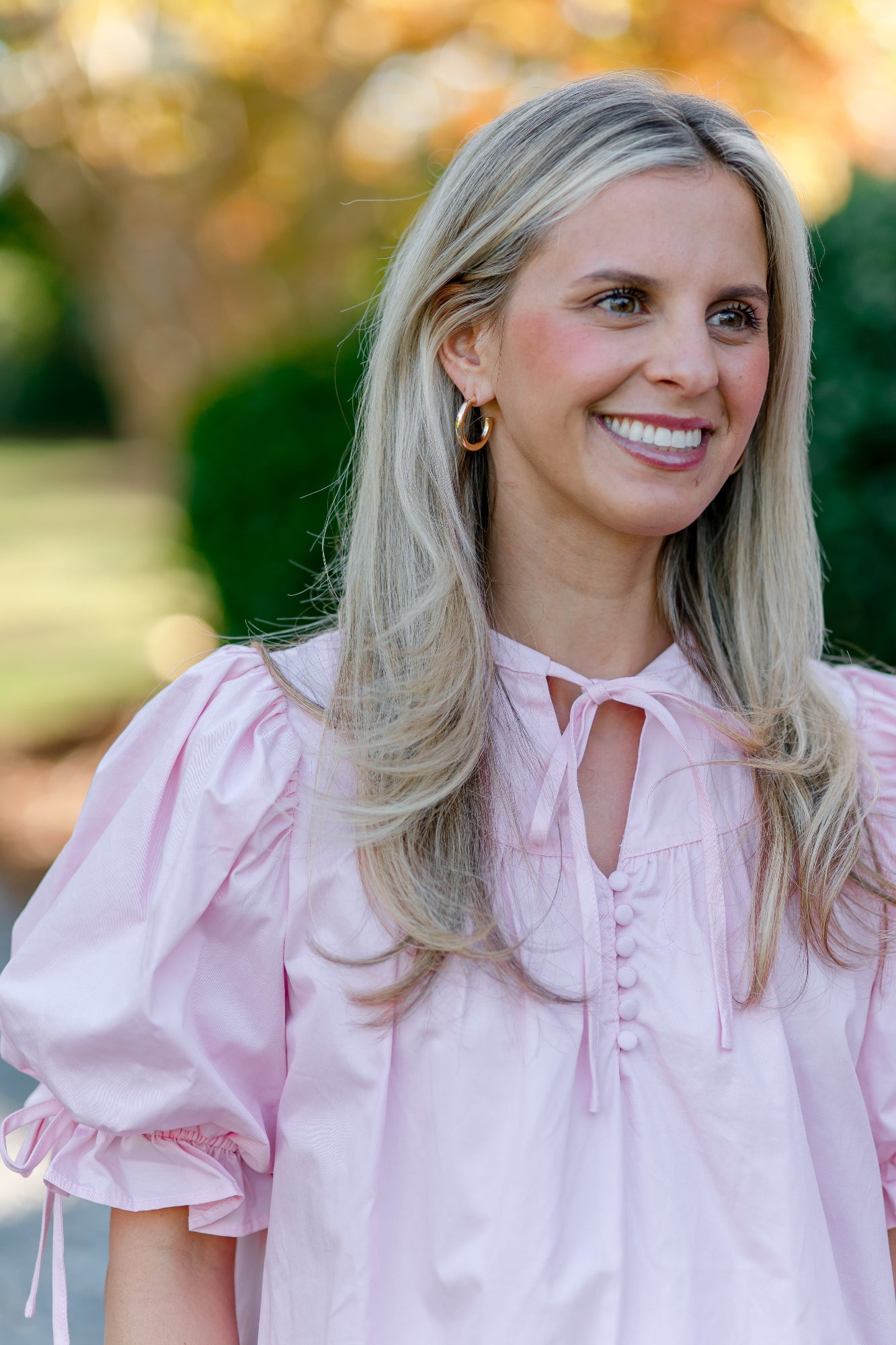 Puff Sleeve Tie Neck