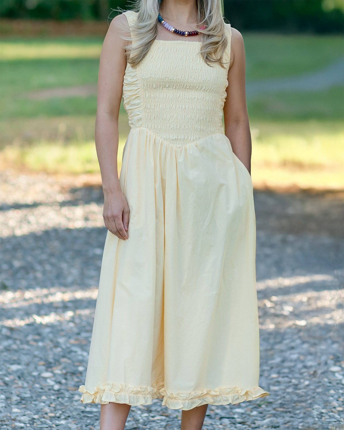 Smocked Ruffle- Hem Midi Dress