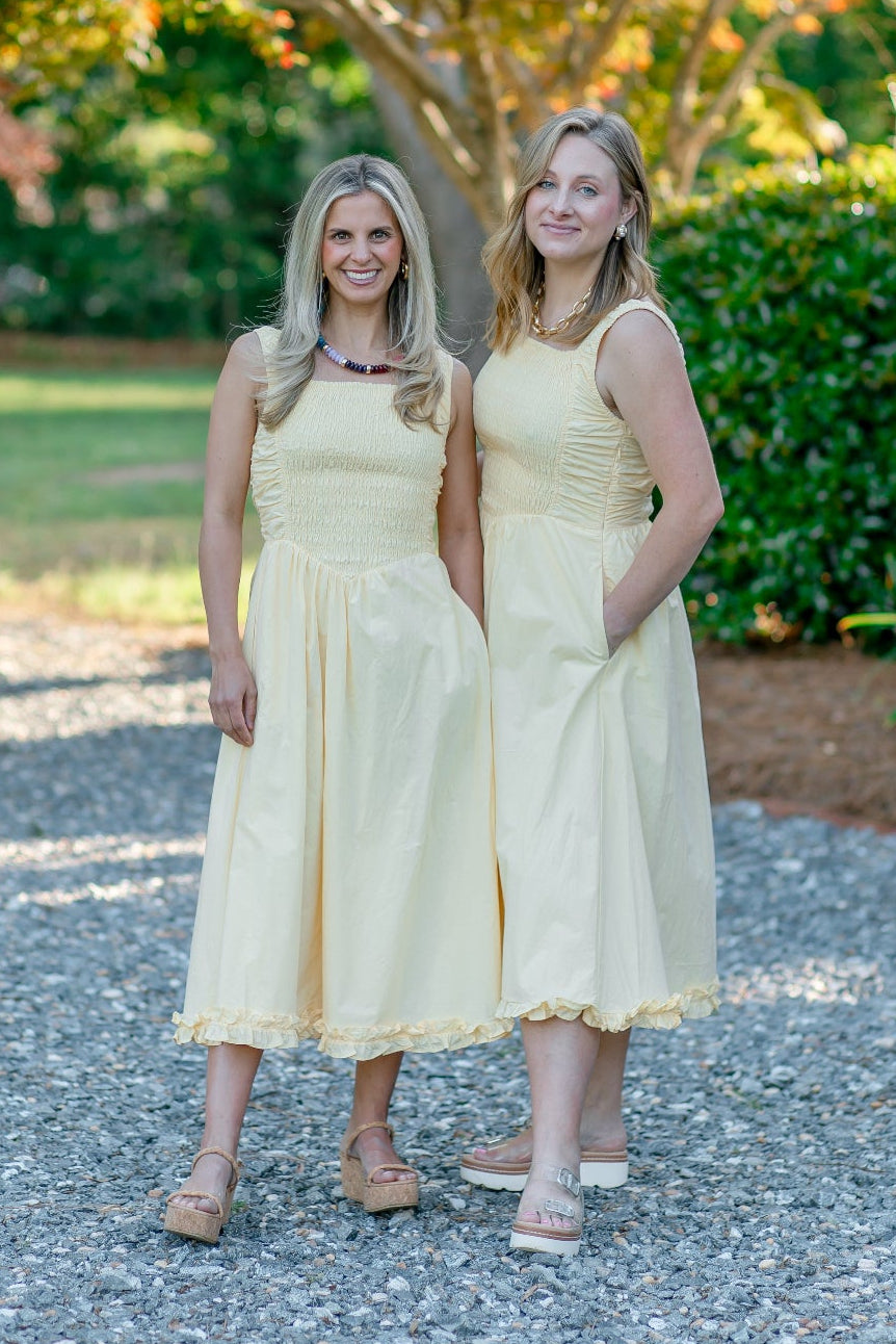 Smocked Ruffle- Hem Midi Dress