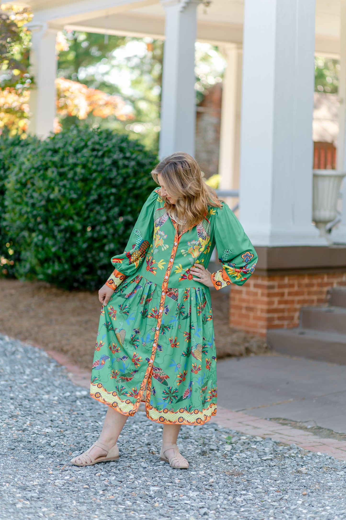 Elegant Peacock Print Maxi Dress