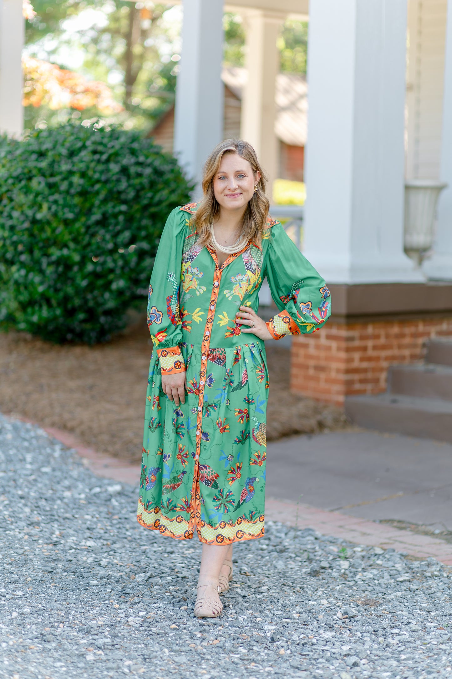 Elegant Peacock Print Maxi Dress