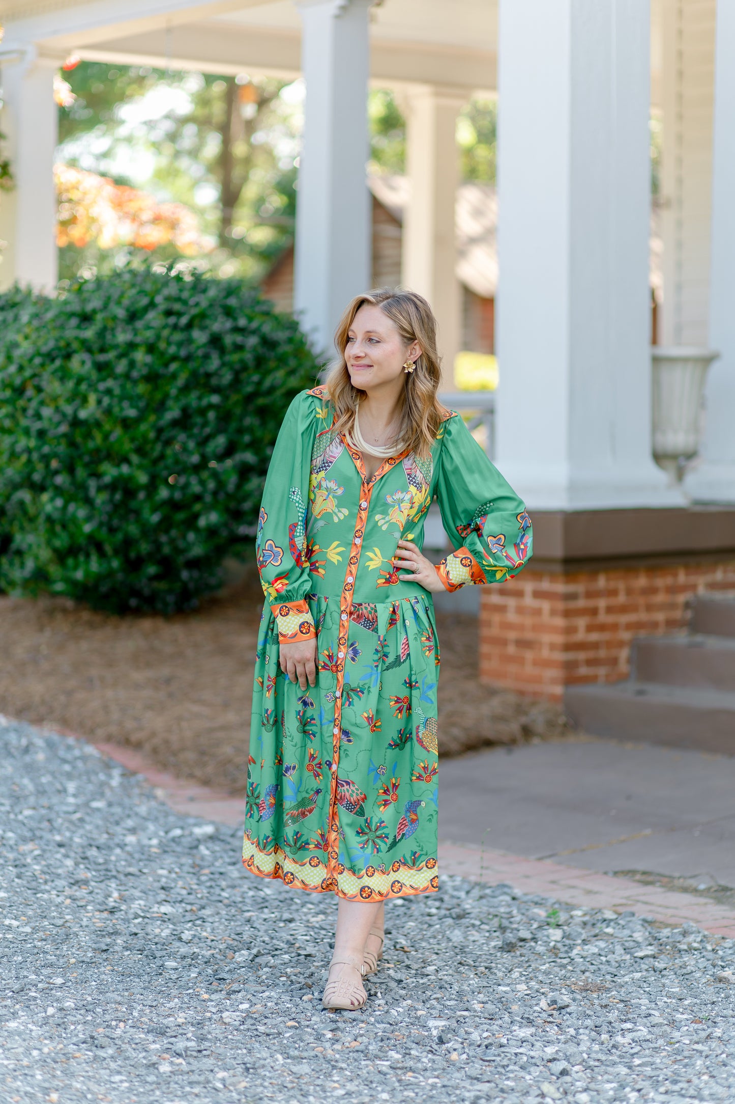 Elegant Peacock Print Maxi Dress