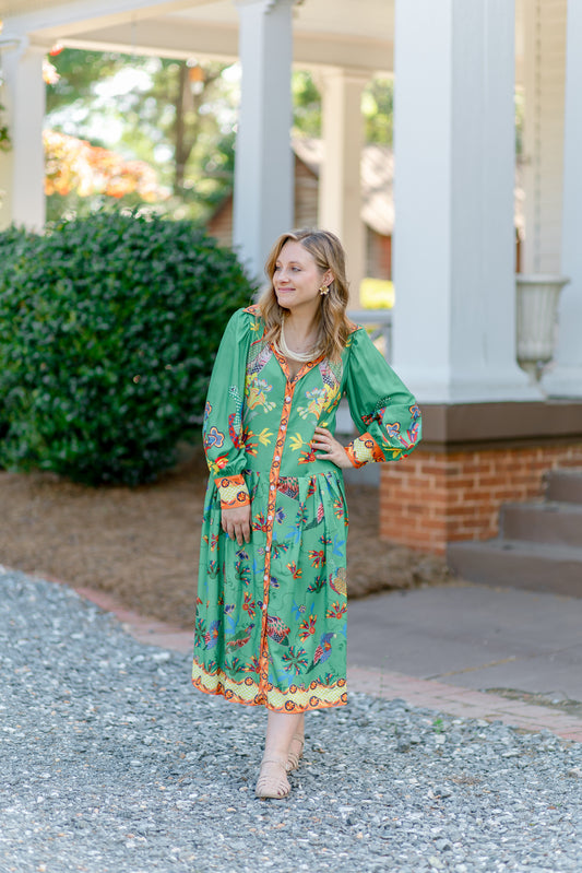 Elegant Peacock Print Maxi Dress