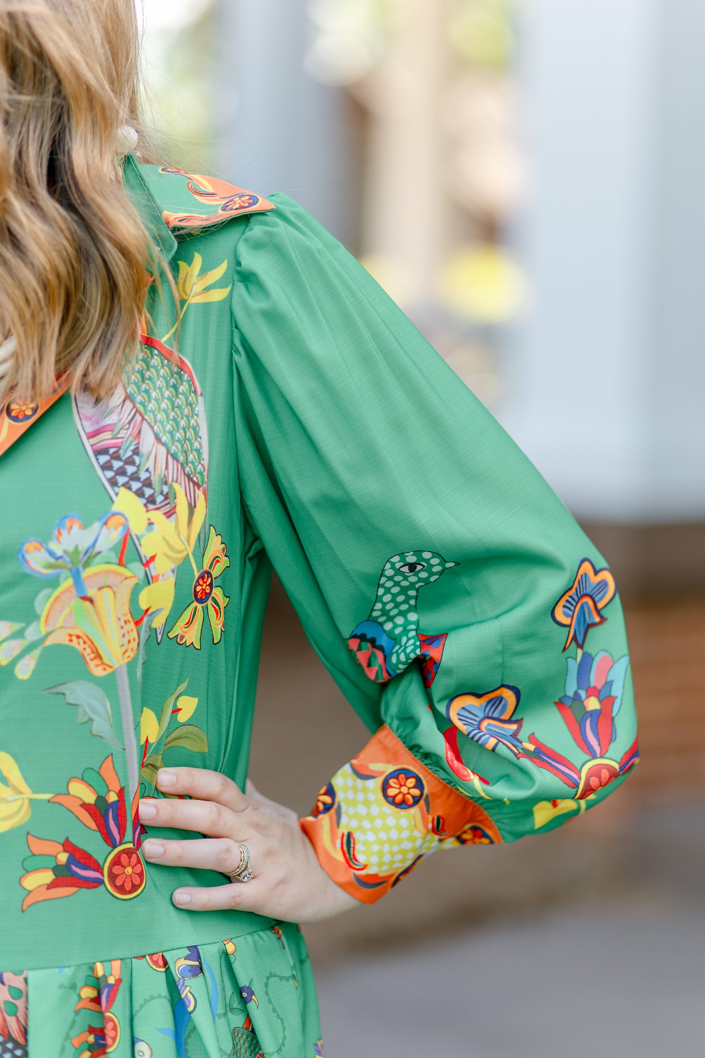 Elegant Peacock Print Maxi Dress