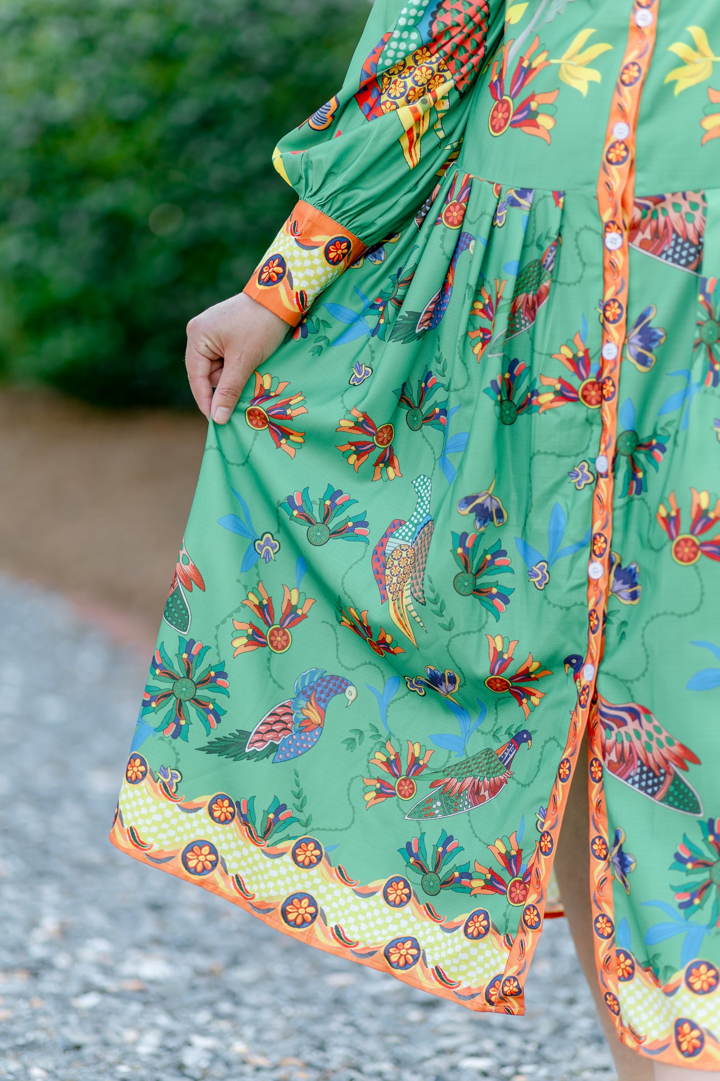 Elegant Peacock Print Maxi Dress