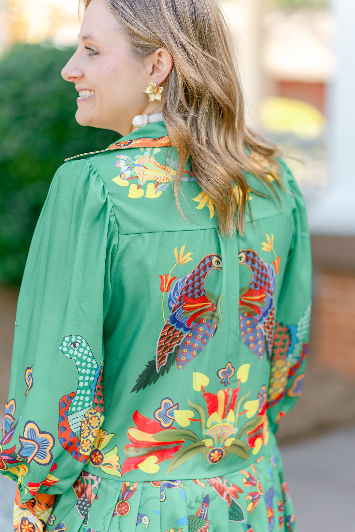 Elegant Peacock Print Maxi Dress
