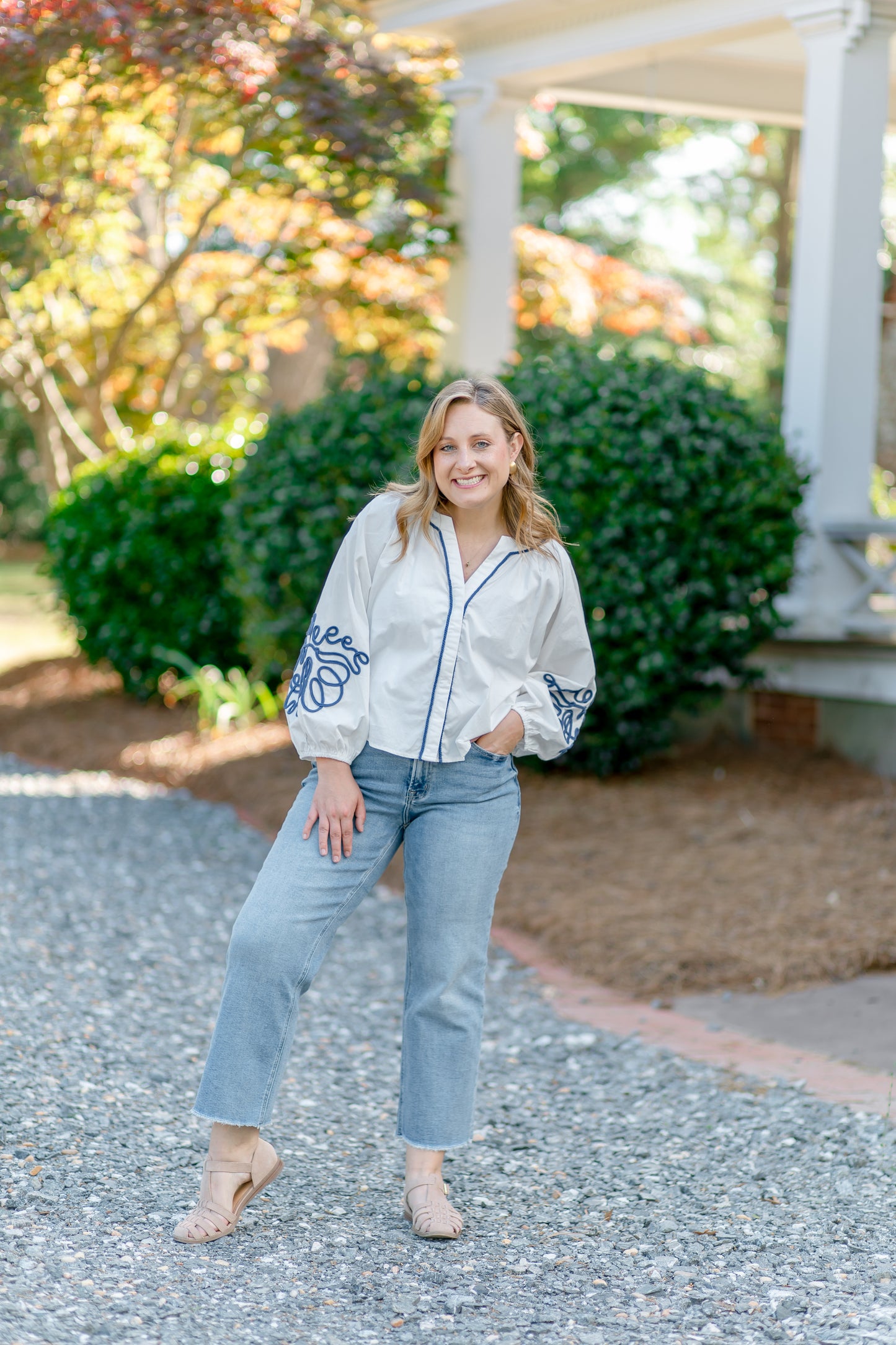 Bold Embroidery Puff Sleeve Blouse