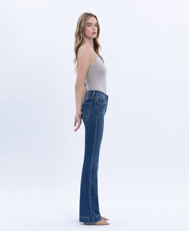 Vervet High Rise Dark Wash Trouser Hem Bootcut Jeans