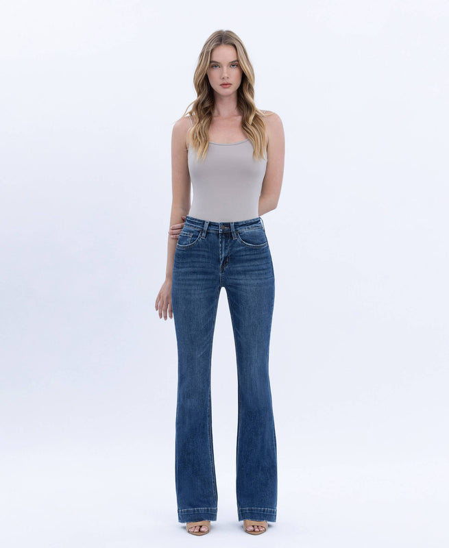 Vervet High Rise Dark Wash Trouser Hem Bootcut Jeans